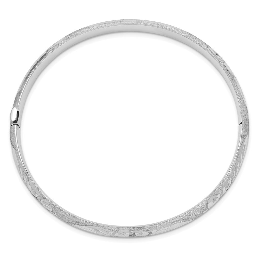14k White Gold 6 mm 4/1 White Gold Florentine Engraved Hinged Bangle (6.86 grams)