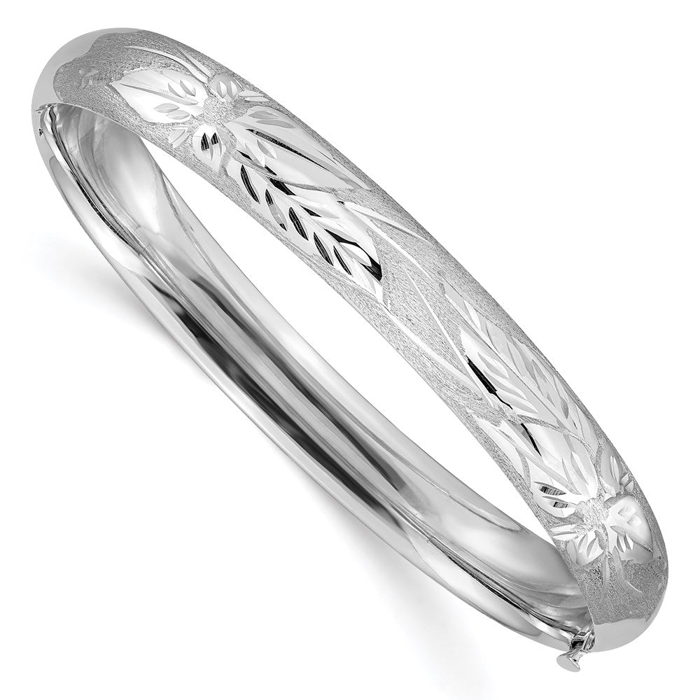 14k White Gold 8 mm 5/16 White Gold Florentine Engraved Hinged Bangle (9.5 grams)