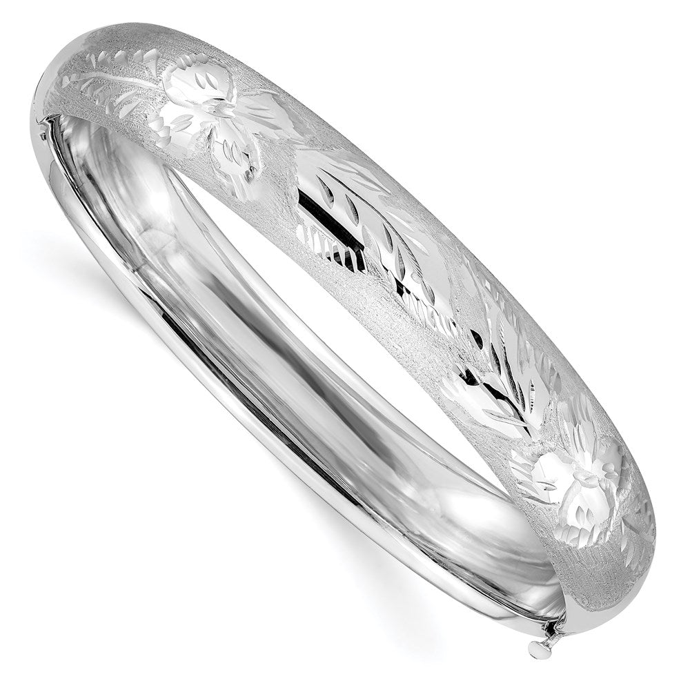 14k White Gold 10 mm /16 White Gold Florentine Engraved Hinged Bangle (13.32 grams)