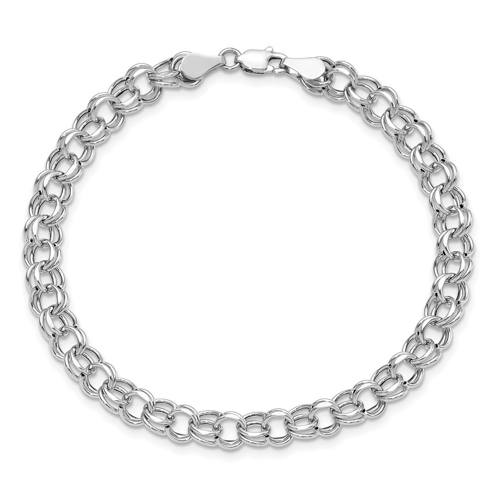 14k White Gold 5.5 mm Double Link Charm Bracelet (3.58 grams)