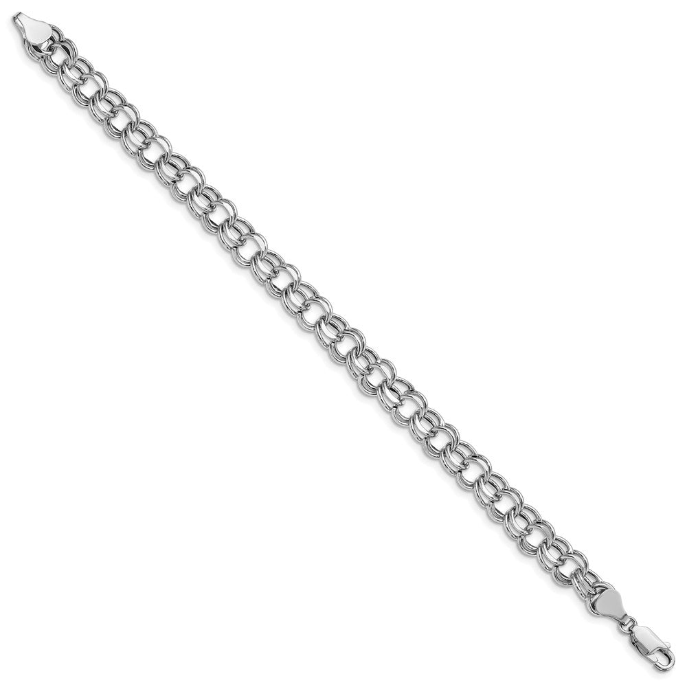 14k White Gold 7.5 mm Double Link Charm Bracelet (5.73 grams)