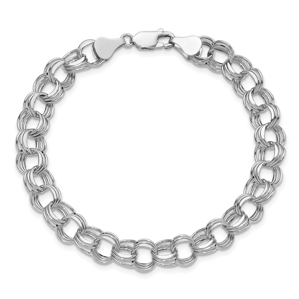 14k White Gold 8 mm Triple Link Charm Bracelet (5.69 grams)