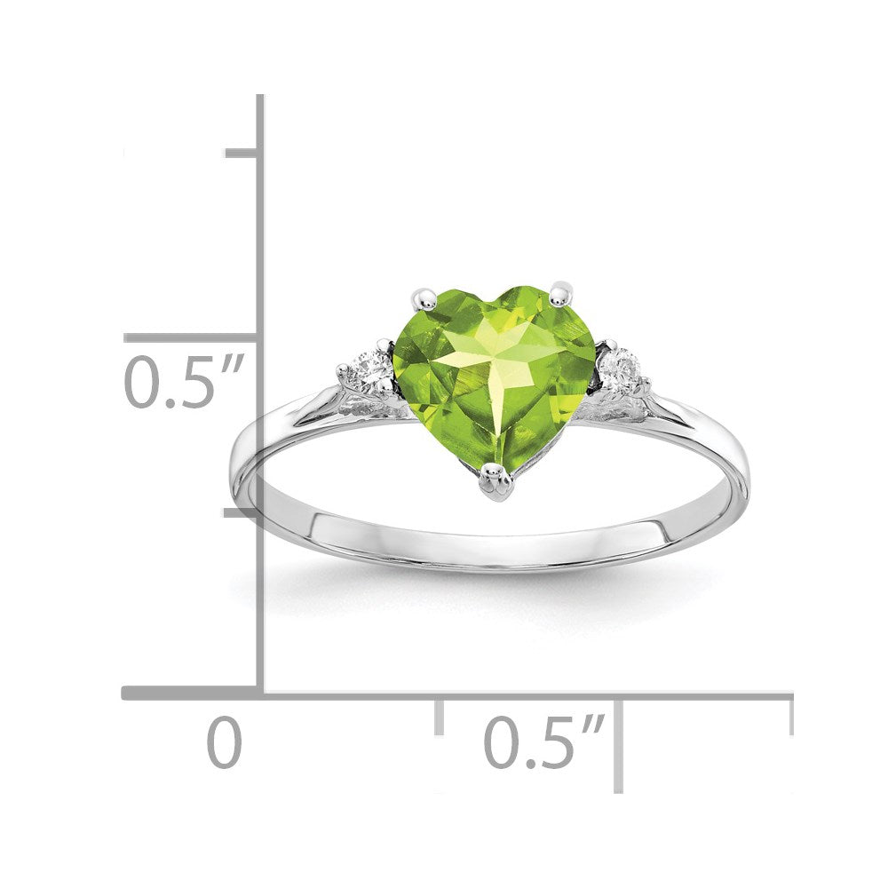 14k White Gold 7mm Heart Peridot AA Diamond ring (1.42 grams)
