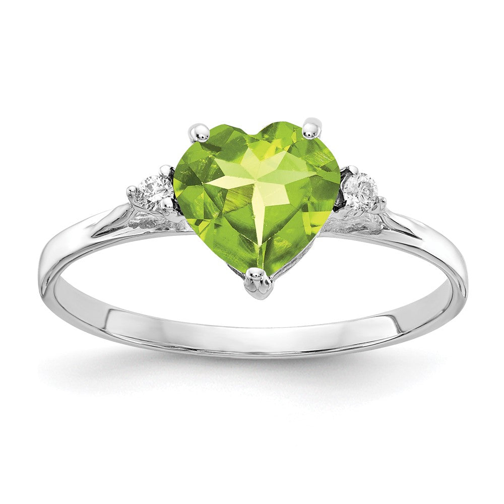 14k White Gold 7mm Heart Peridot AA Diamond ring (1.42 grams)