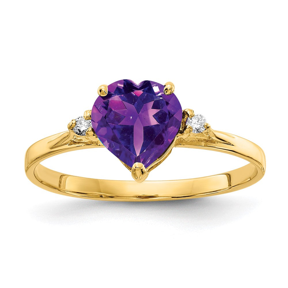 14k 7mm Heart Amethyst AA Diamond ring (1.24 grams)