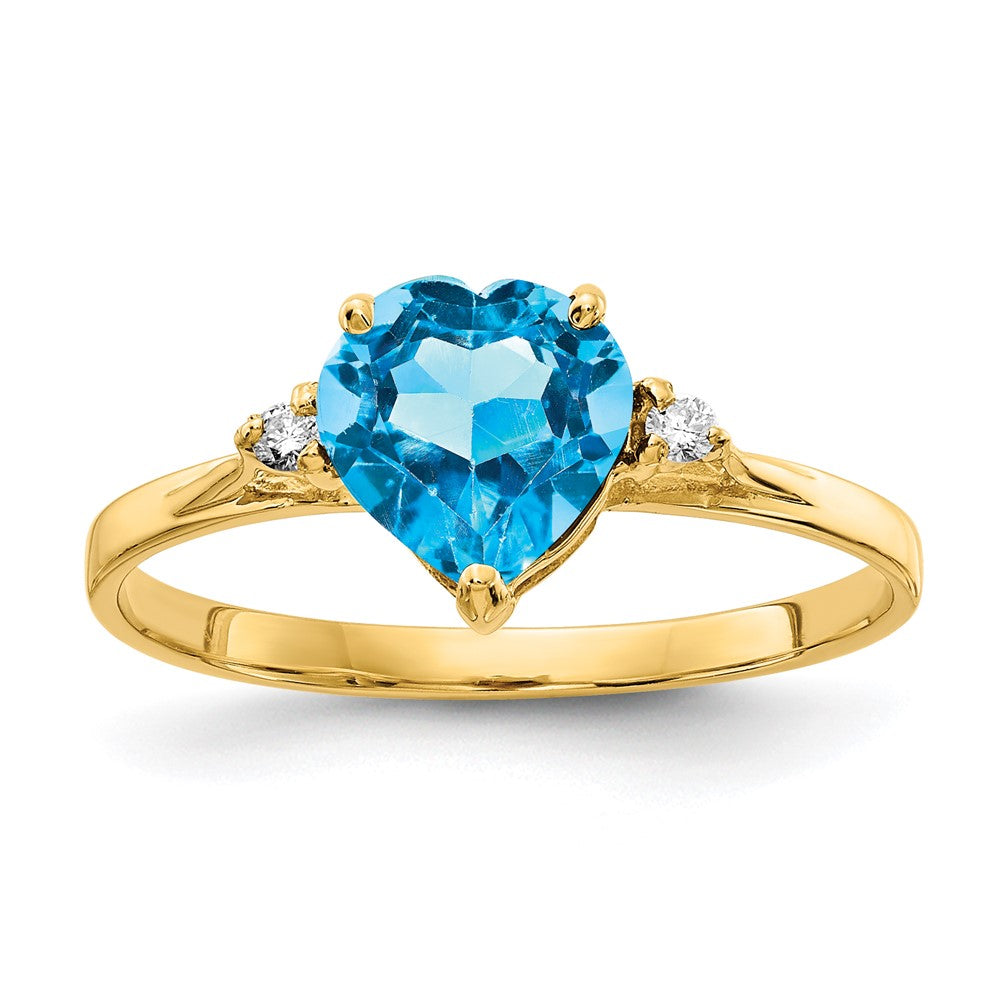 14k 7mm Heart Blue Topaz AA Diamond ring (1.24 grams)