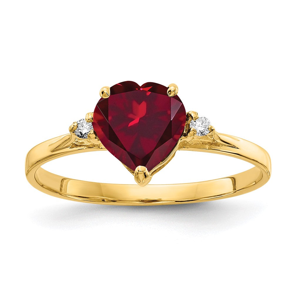 14k 7mm Heart Created Ruby AA Diamond ring (1.24 grams)