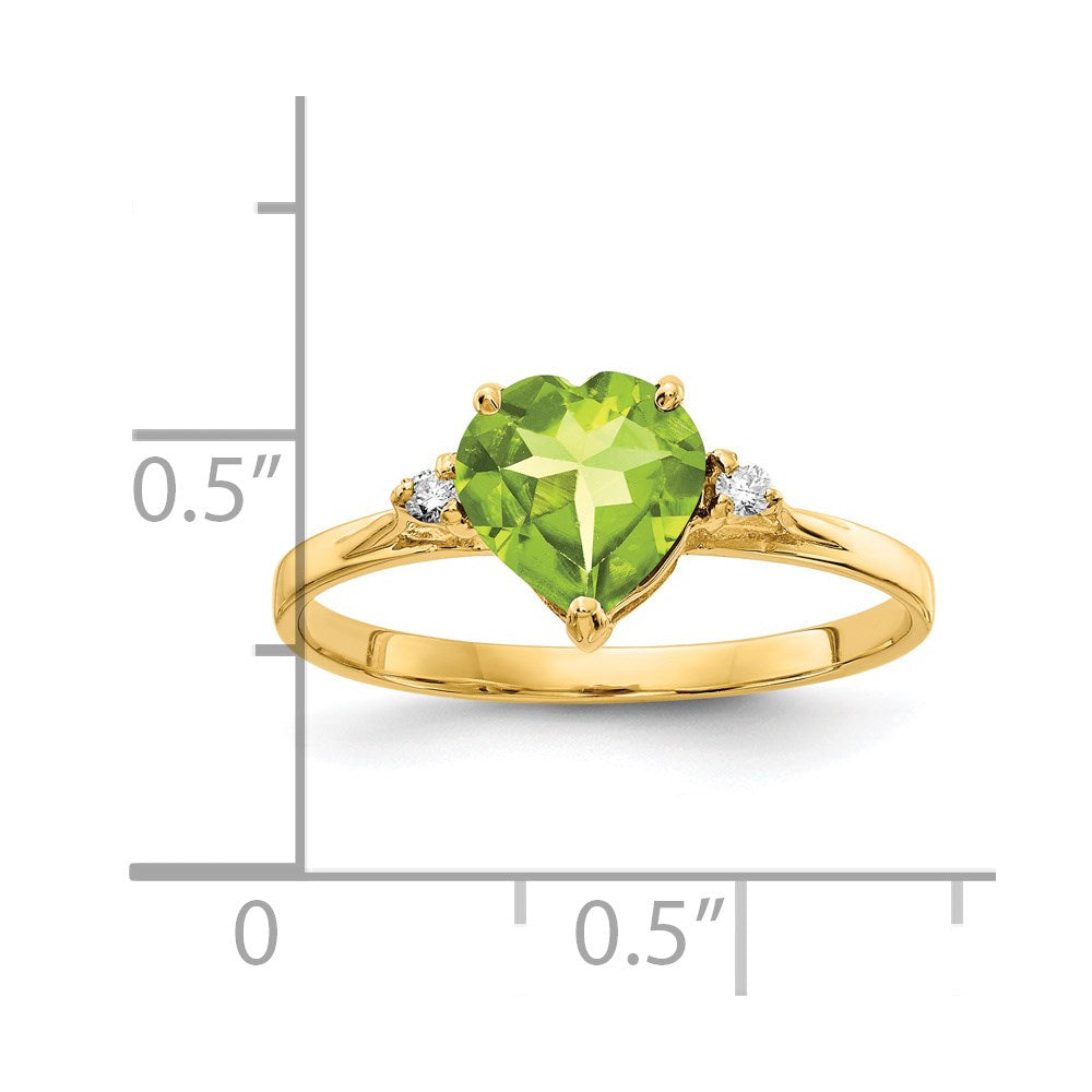 14k 7mm Heart Peridot AA Diamond ring (1.24 grams)