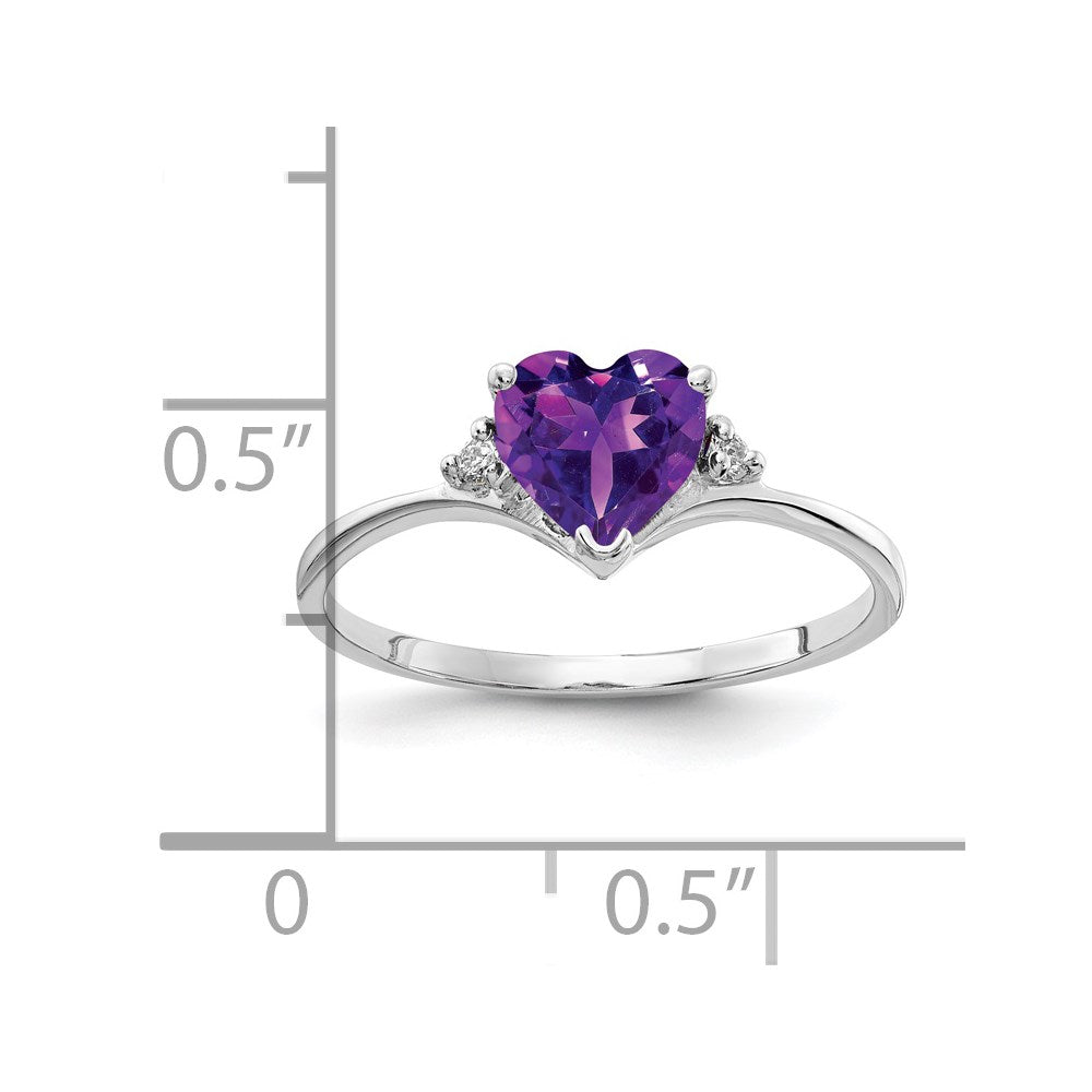 14k White Gold 6mm Heart Amethyst AA Diamond ring (1.23 grams)