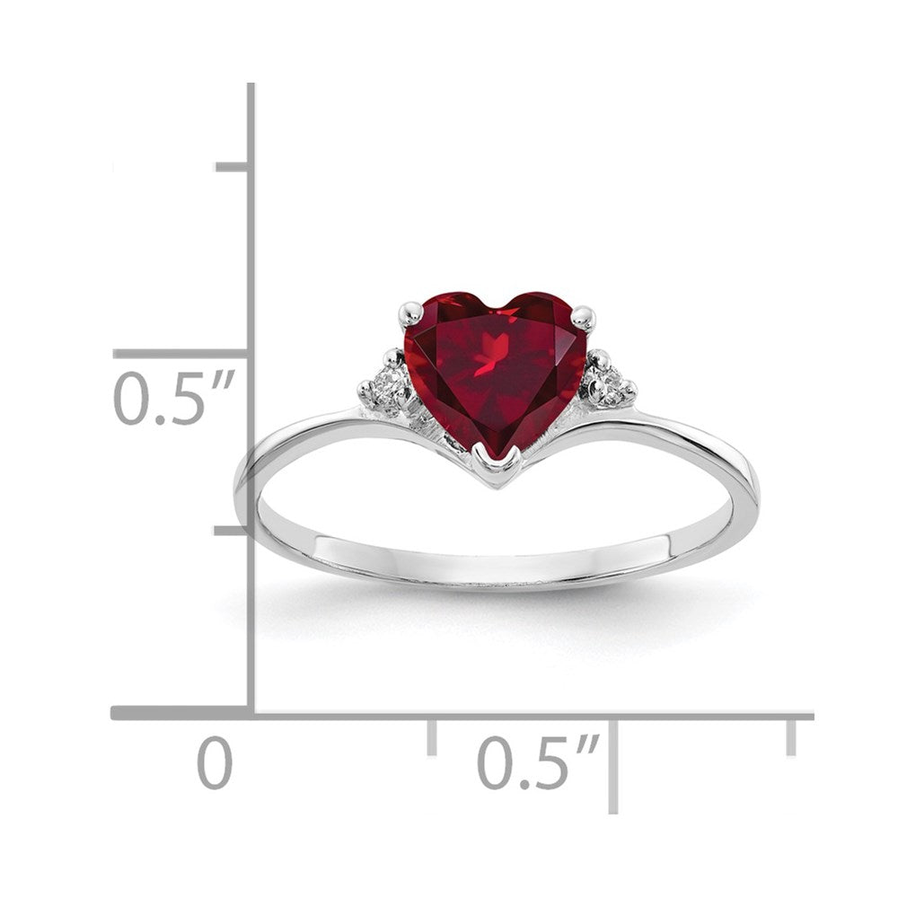 14k White Gold 6mm Heart Created Ruby AA Diamond ring (1.23 grams)