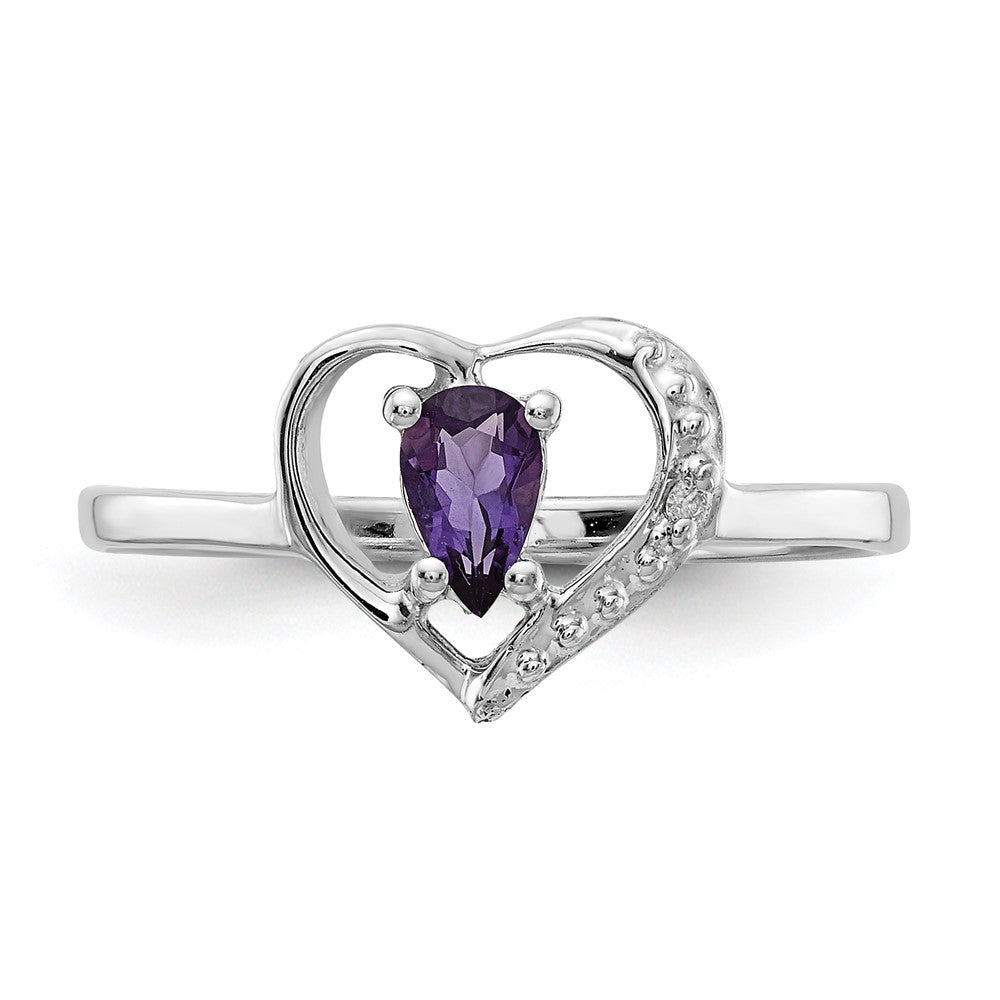 14k White Gold Polished .01ct. Diamond & 5x3 Pear Gemstone Heart Ring Mount (1.32 grams)