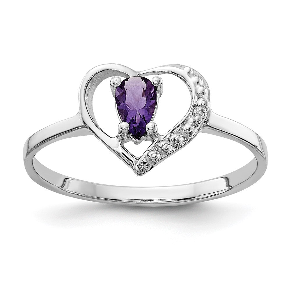 14k White Gold Polished .01ct. Diamond & 5x3 Pear Gemstone Heart Ring Mount (1.32 grams)