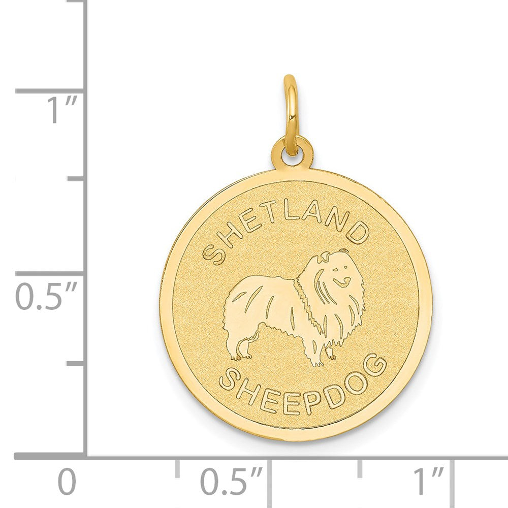 14k Yellow Gold 20 mm Shetland Sheepdog Disc Charm (1.05 grams)