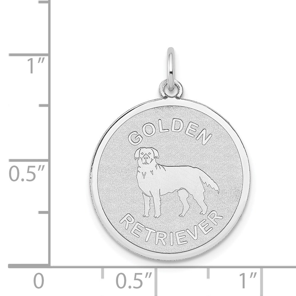 14k White Gold 20 mm Polished Engravable Golden Retriever Disc Charm (1.03 grams)