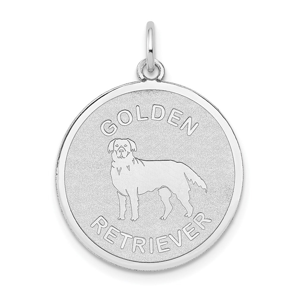 14k White Gold 20 mm Polished Engravable Golden Retriever Disc Charm (1.03 grams)