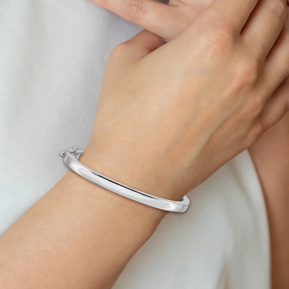 14k White Gold 5.3 mm Polished Solid Hinged Bangle Bracelet (23.6 grams)