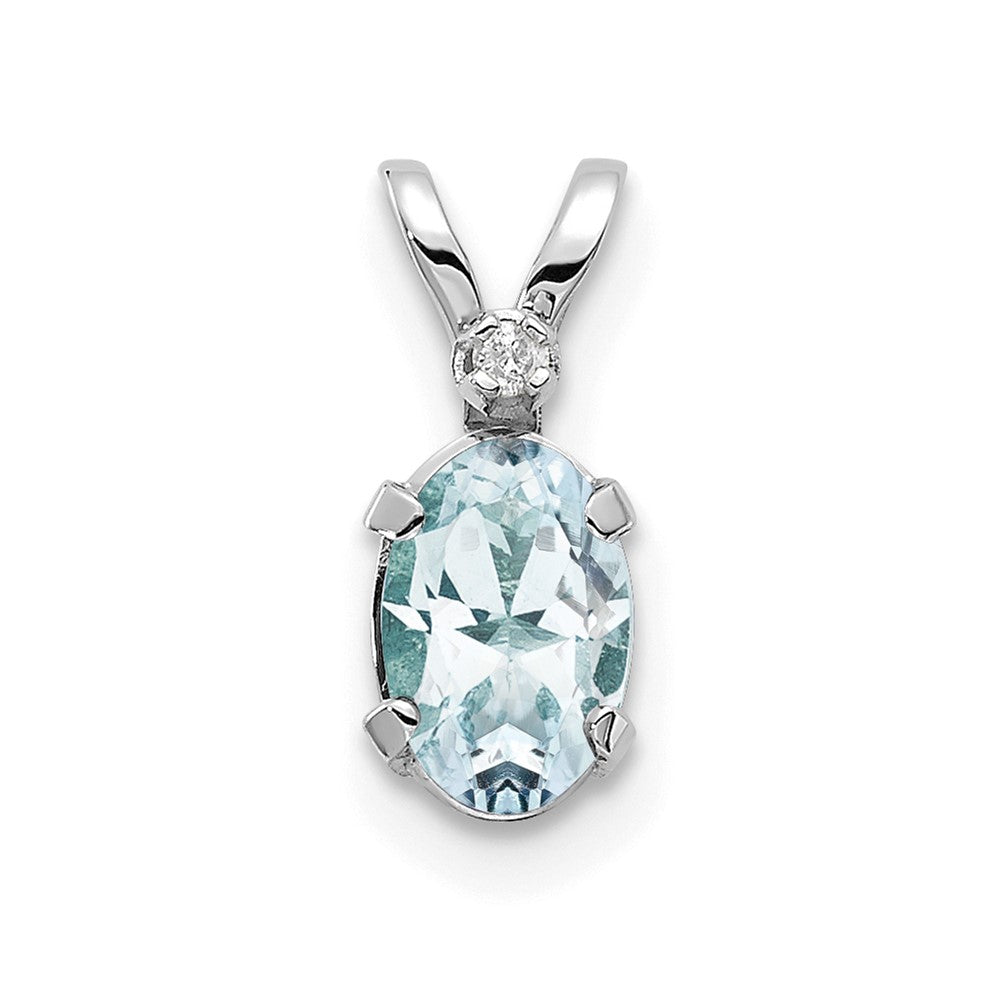 14K White Gold Diamond and Aquamarine Birthstone Pendant (0.23 grams)