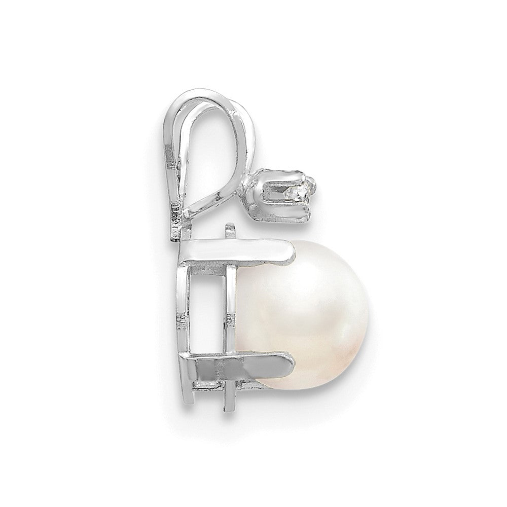 14K White Gold Diamond and FW Cultured Pearl Birthstone Pendant (0.23 grams)