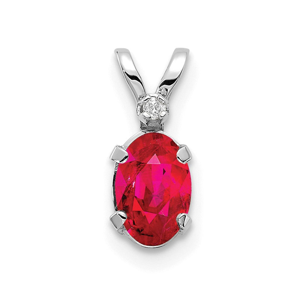 14K White Gold Diamond and Ruby Birthstone Pendant (0.23 grams)