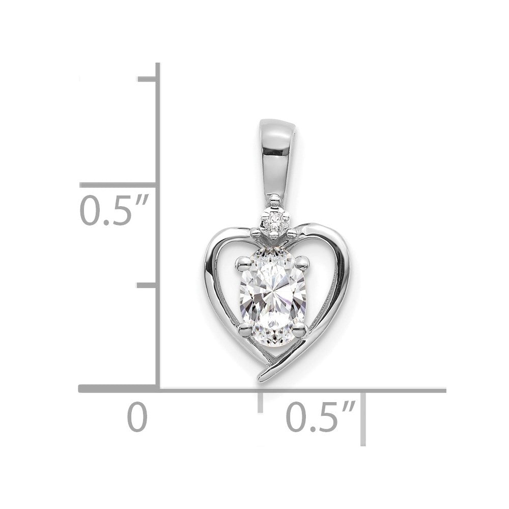 14k White Gold White Topaz and Diamond Heart Pendant (1.1 grams)