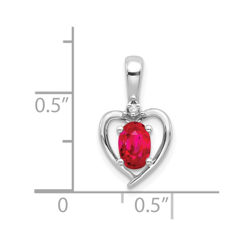 14k White Gold Ruby and Diamond Heart Pendant (1.1 grams)
