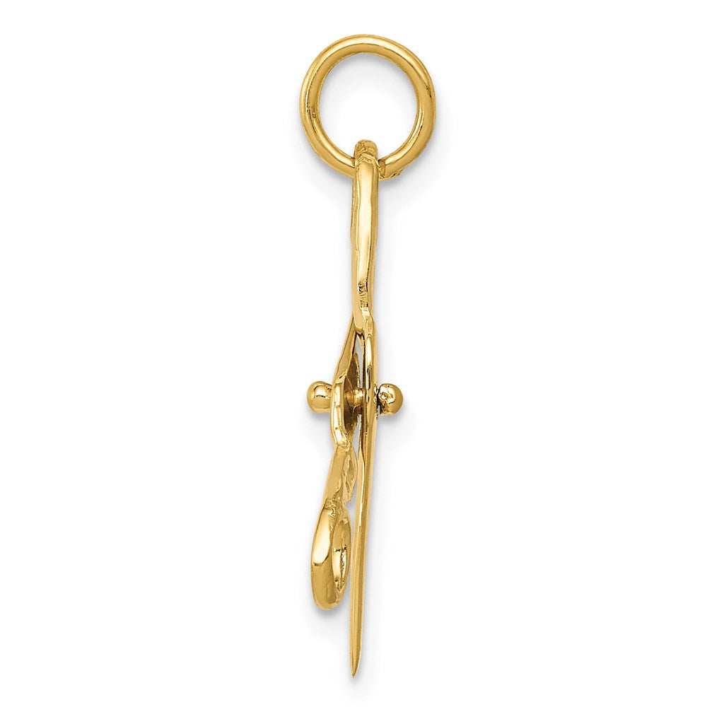 14k Yellow Gold 15 mm 3D Moveable Scissors Charm (0.8 grams)