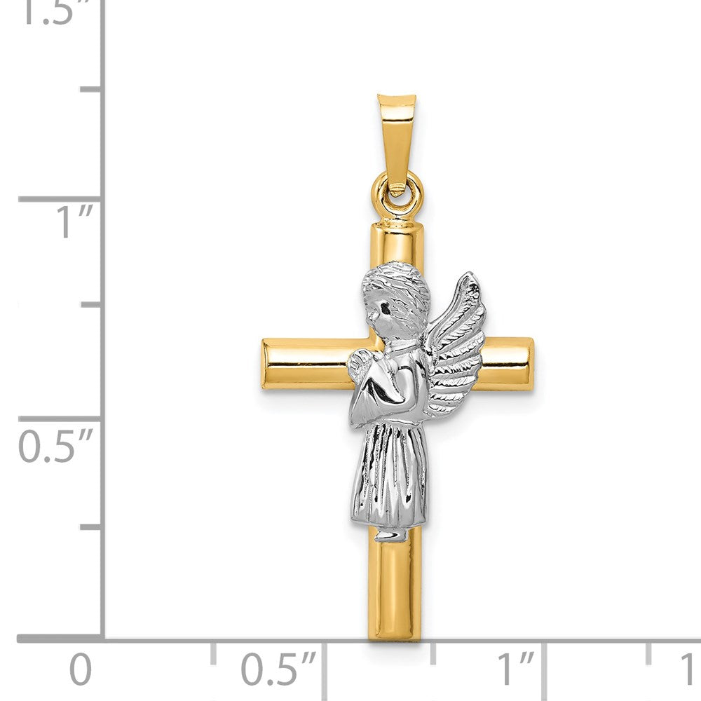 14k Two-tone 17 mm Two-Tone Angel and Cross Pendant (1.05 grams)