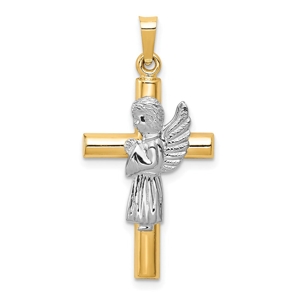 14k Two-tone 17 mm Two-Tone Angel and Cross Pendant (1.05 grams)