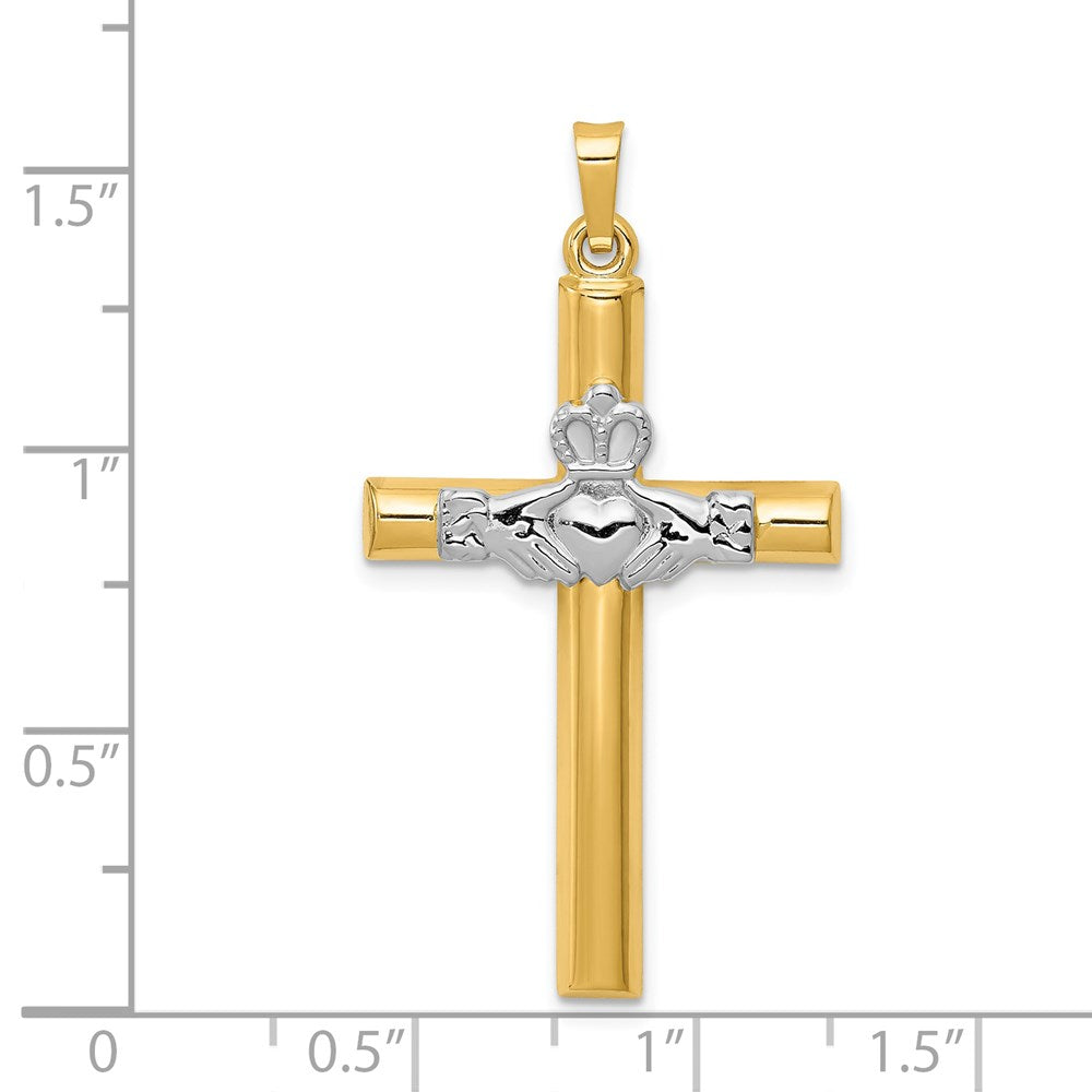 14k Two-tone 22 mm Claddagh Cross Pendant (1.36 grams)