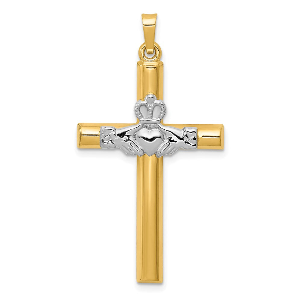 14k Two-tone 22 mm Claddagh Cross Pendant (1.36 grams)