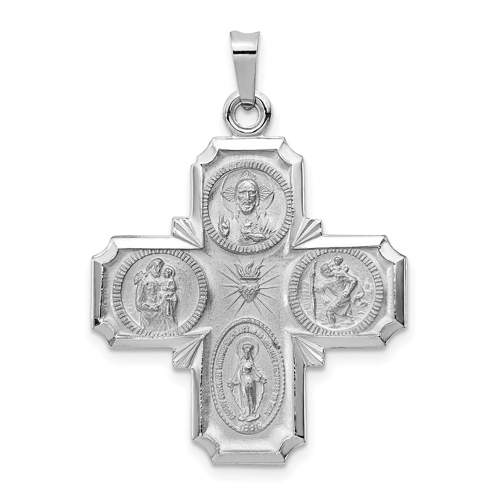 14k White Gold 25.7 mm Four Way Medal Pendant (3.22 grams)