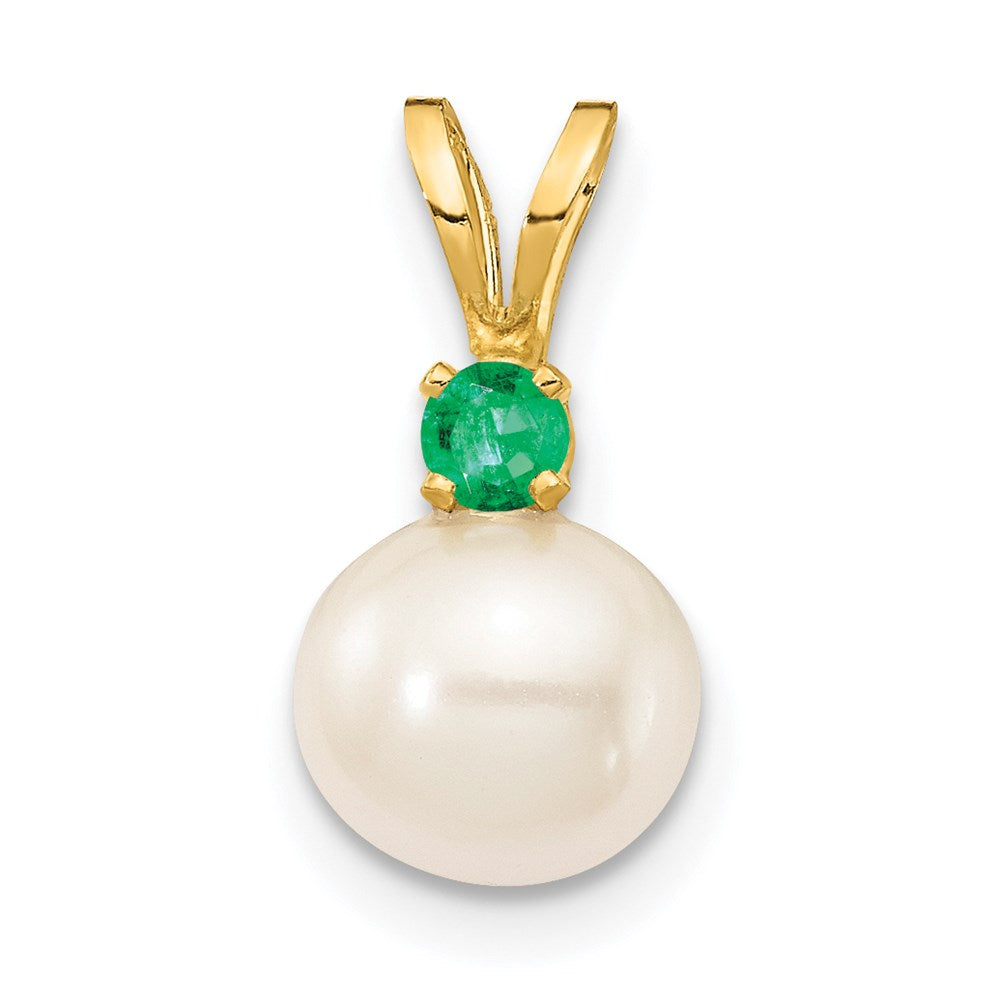 14k 6mm White FW Cultured Pearl & Emerald Pendant (0.13 grams)