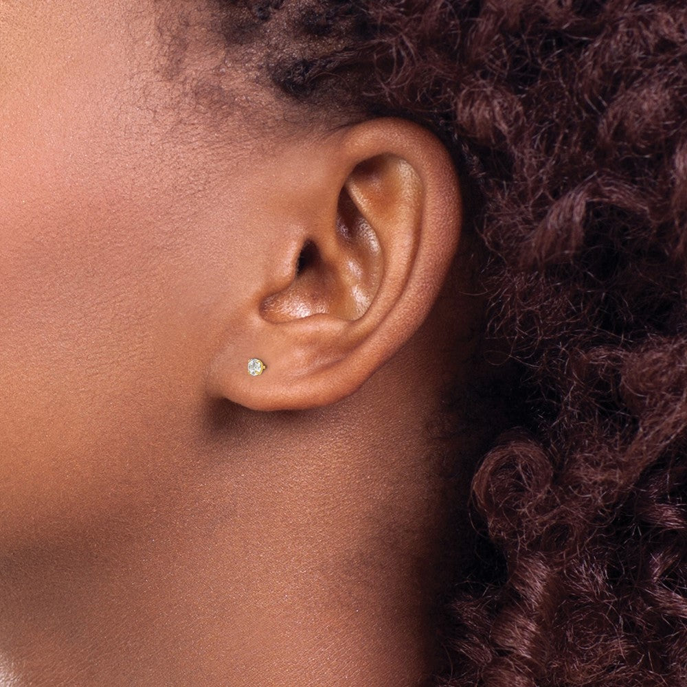 14k Yellow Gold 3 mm Round CZ Post Earrings (0.31 grams)