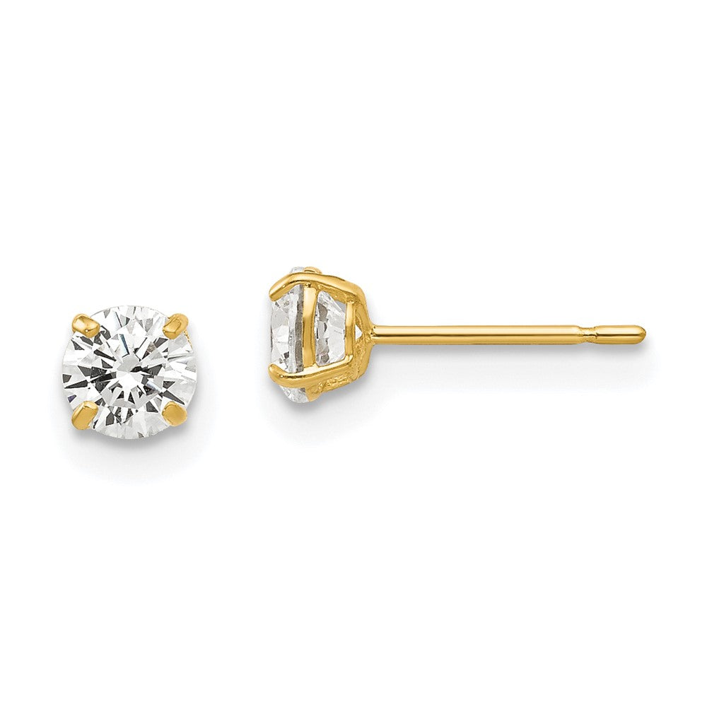 14k Yellow Gold 4 mm Round CZ Post Earrings (0.44 grams)