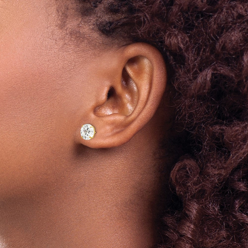 14k Yellow Gold 9 mm Round CZ Post Earrings (1.71 grams)