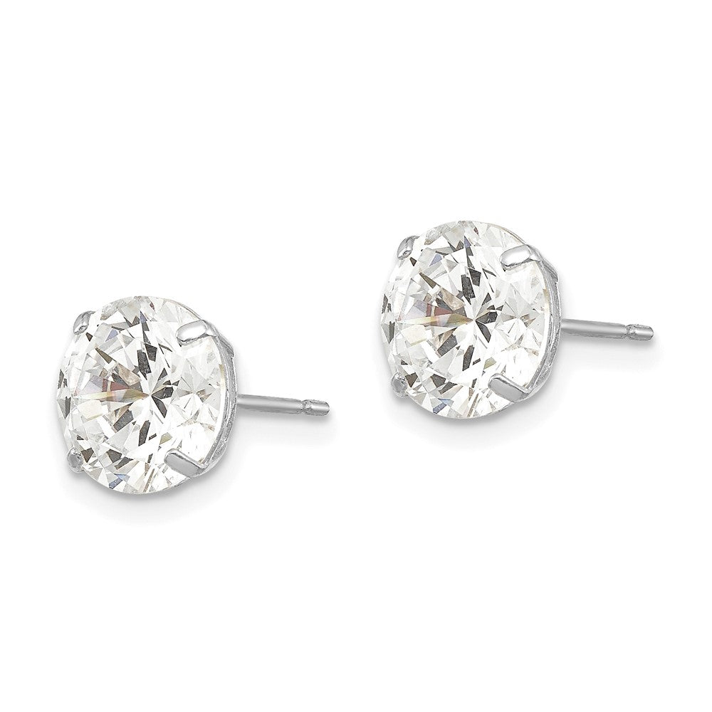 14k White Gold 9 mm Round CZ Post Earrings (1.71 grams)