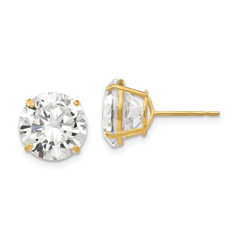 14k Yellow Gold 11 mm Round CZ Post Earrings (3.05 grams)