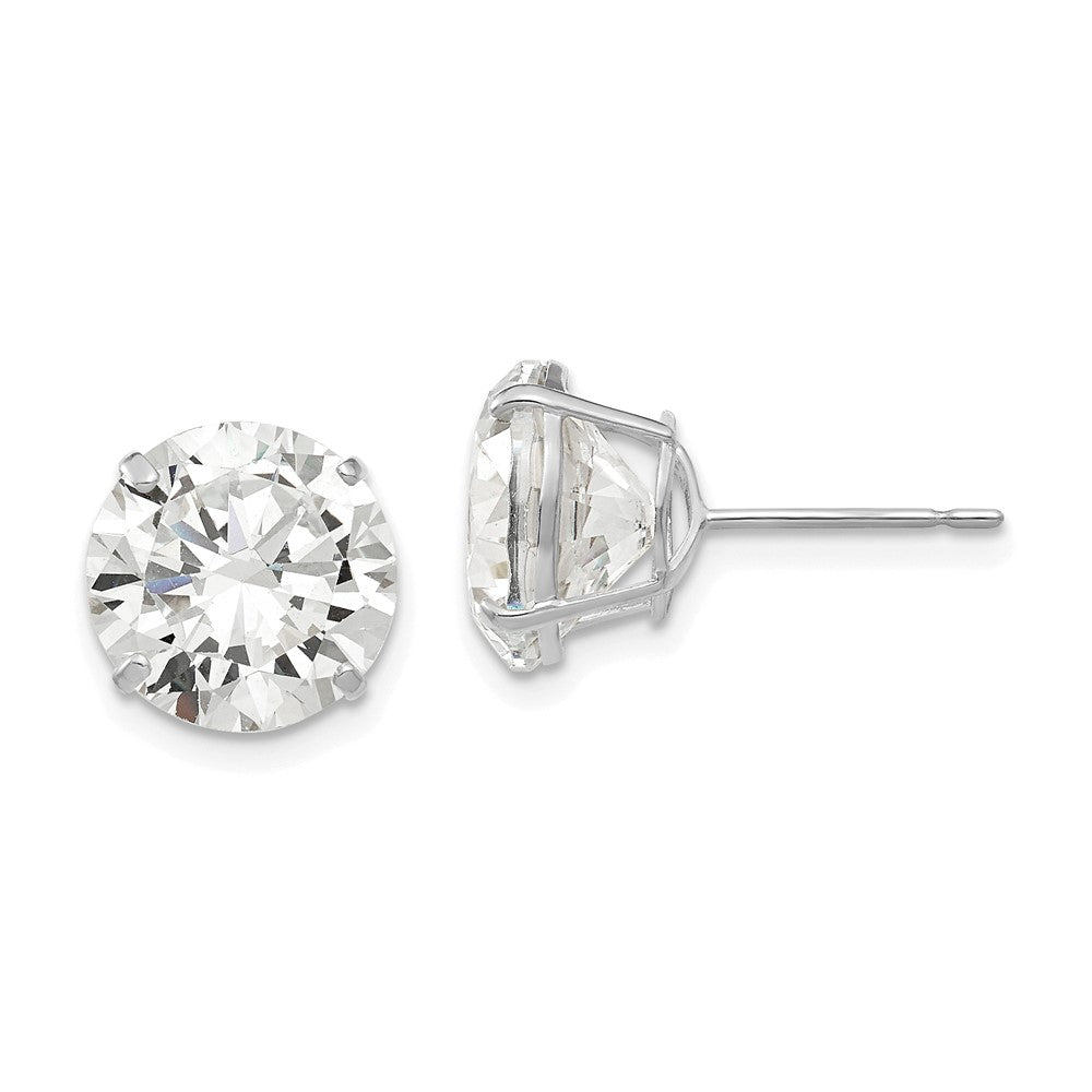 14k White Gold 11 mm Round CZ Post Earrings (3.05 grams)