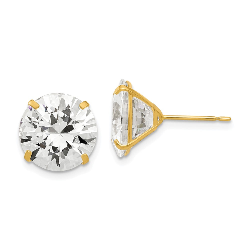 14k Yellow Gold 12 mm Round CZ Post Earrings (4.04 grams)