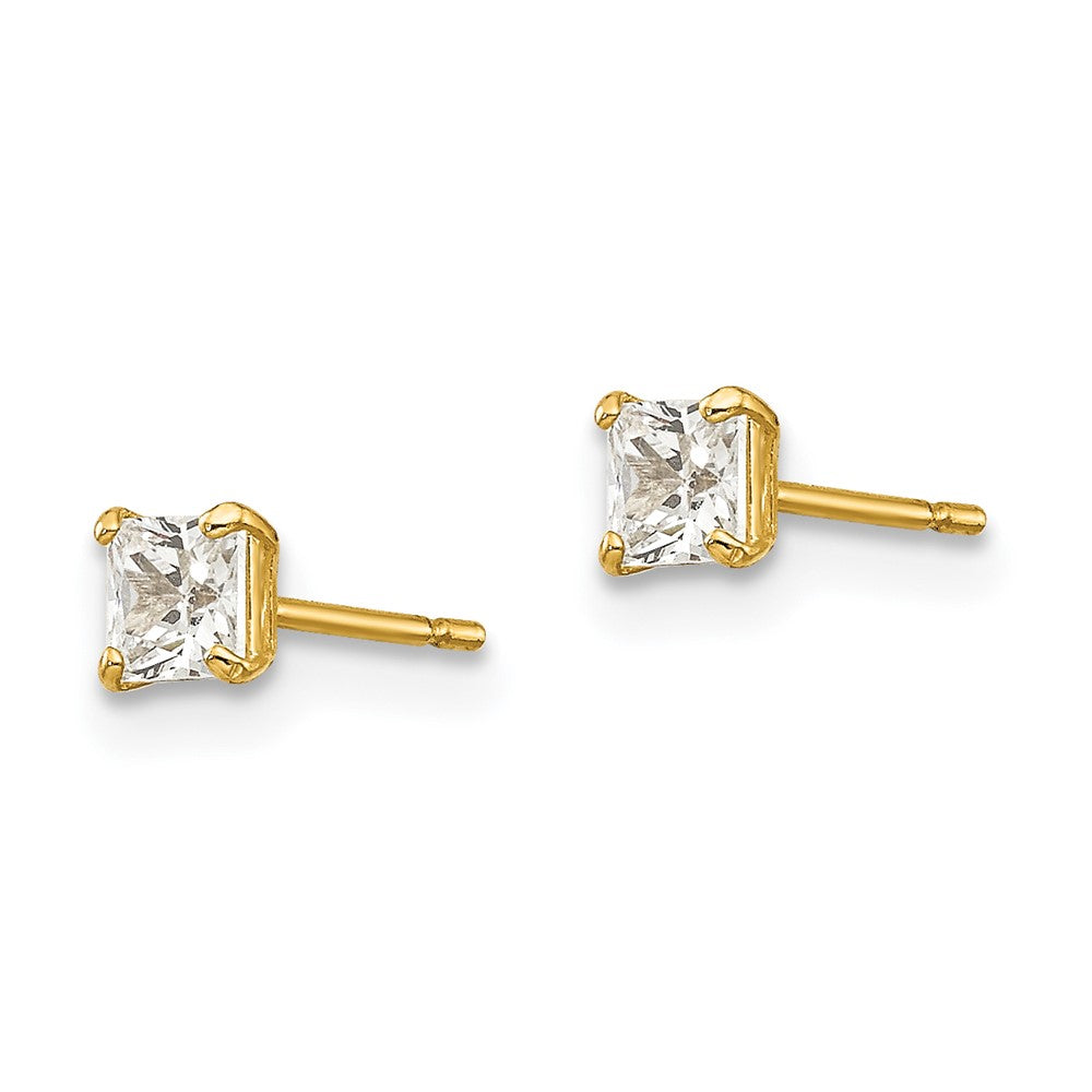 14k Yellow Gold 3 mm Square CZ Post Earrings (0.34 grams)