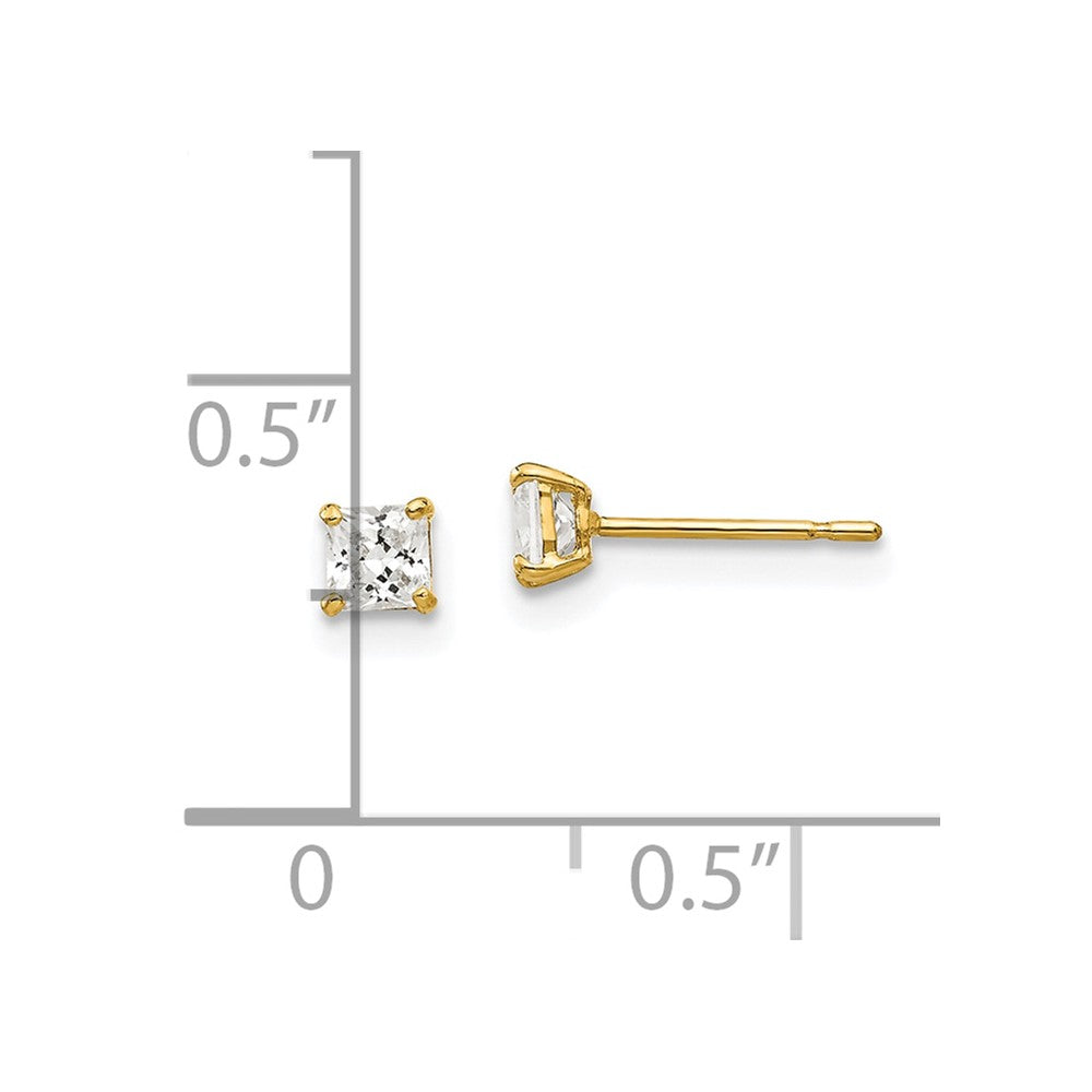 14k Yellow Gold 3 mm Square CZ Post Earrings (0.34 grams)