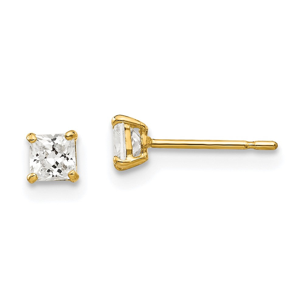 14k Yellow Gold 3 mm Square CZ Post Earrings (0.34 grams)