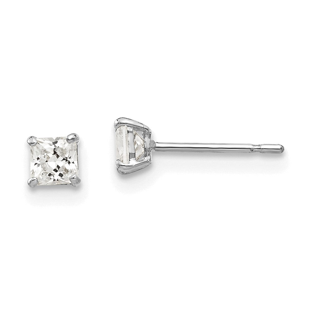 14k White Gold 3 mm Square CZ Post Earrings (0.34 grams)