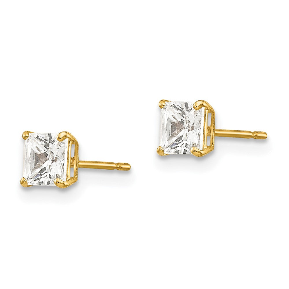 14k Yellow Gold 4 mm Square CZ Post Earrings (0.5 grams)