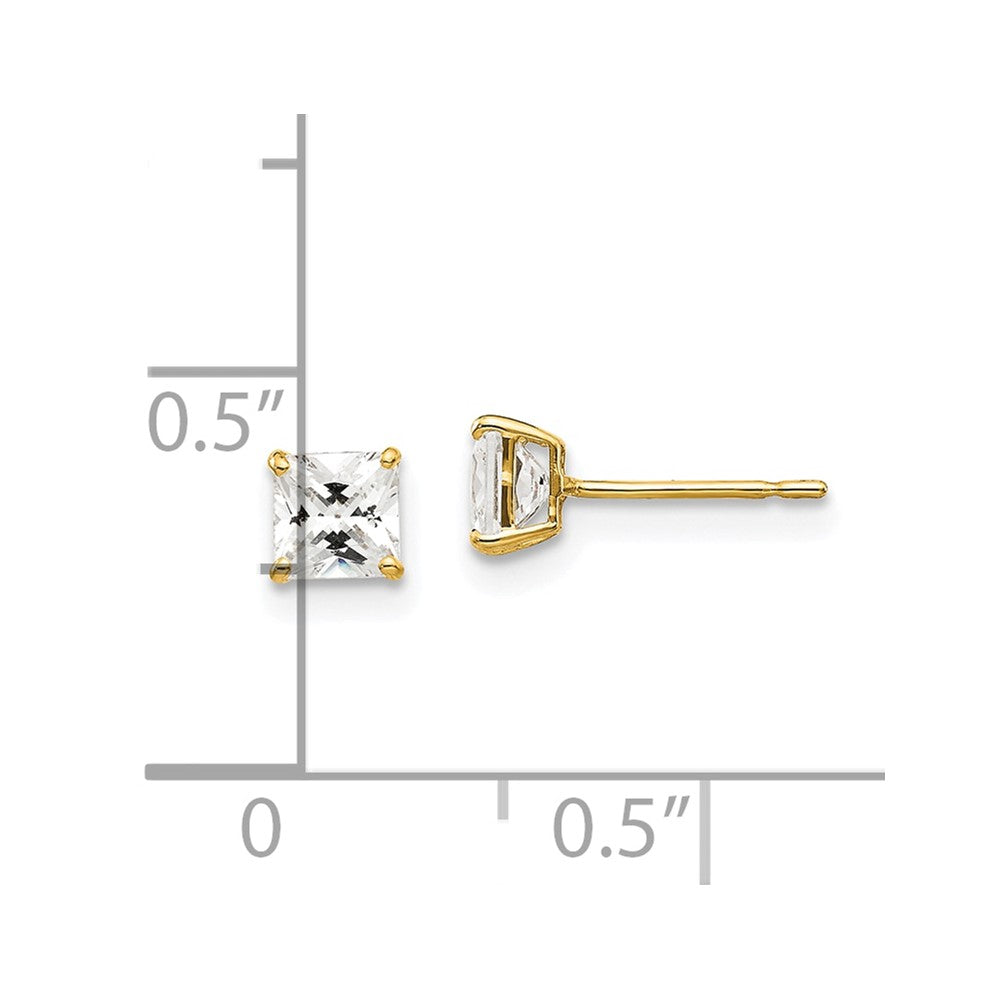 14k Yellow Gold 4 mm Square CZ Post Earrings (0.5 grams)