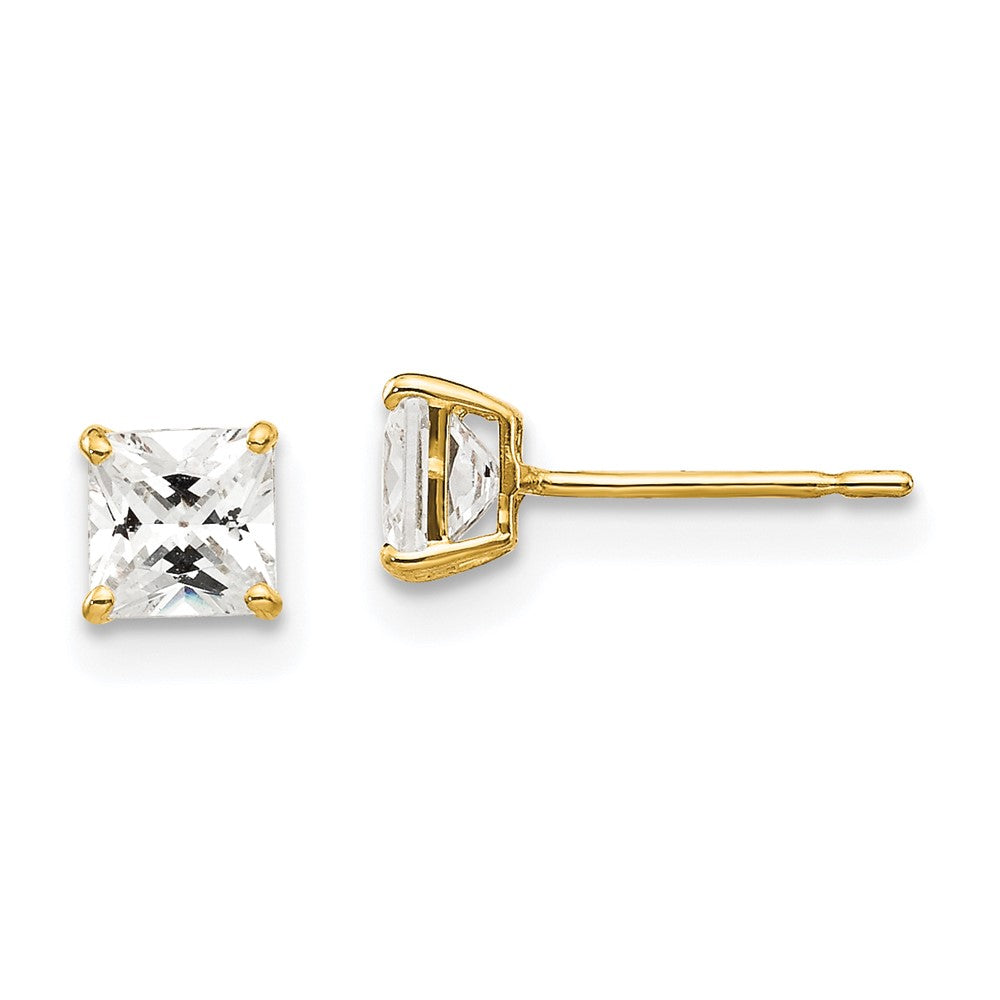 14k Yellow Gold 4 mm Square CZ Post Earrings (0.5 grams)