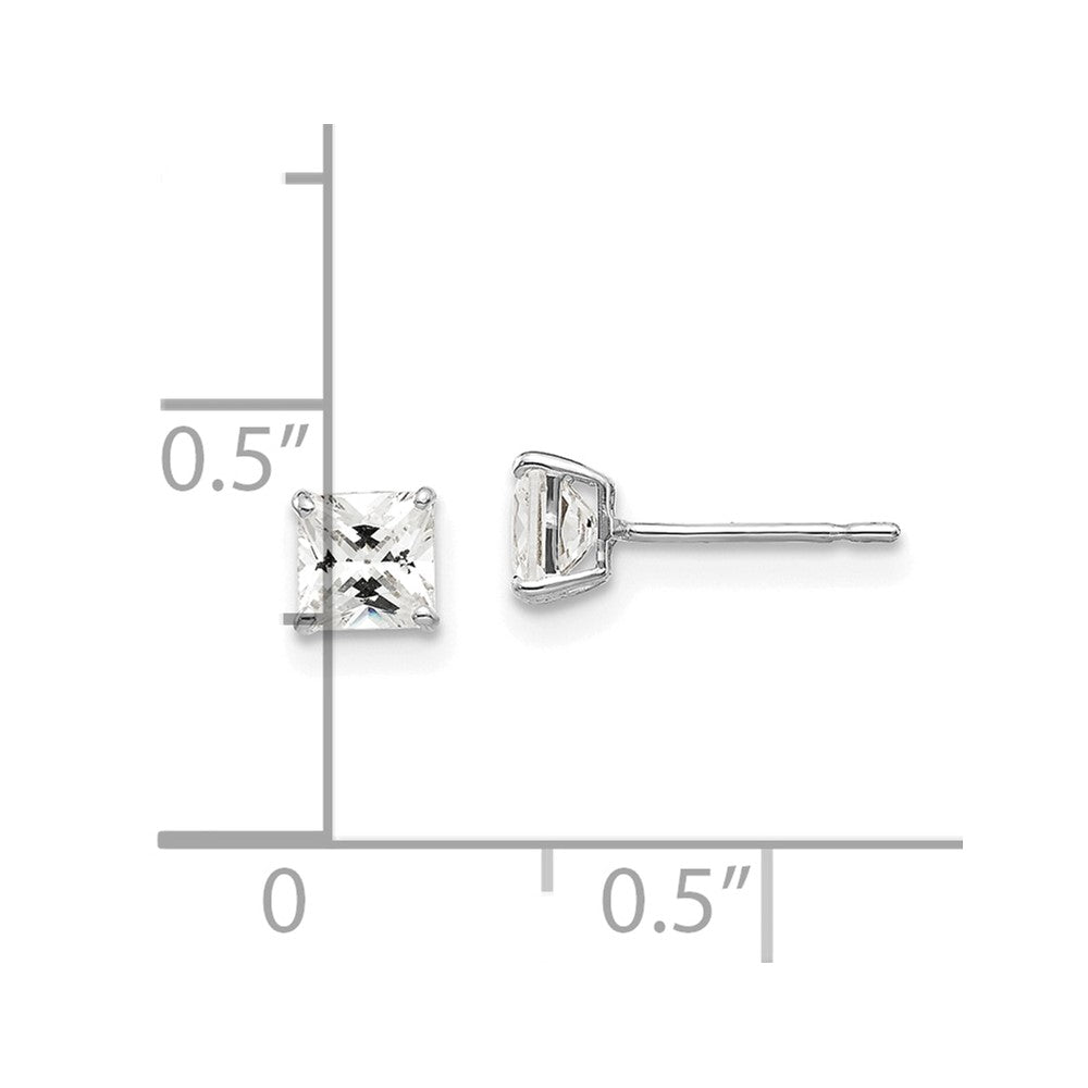14k White Gold 4 mm Square CZ Post Earrings (0.5 grams)