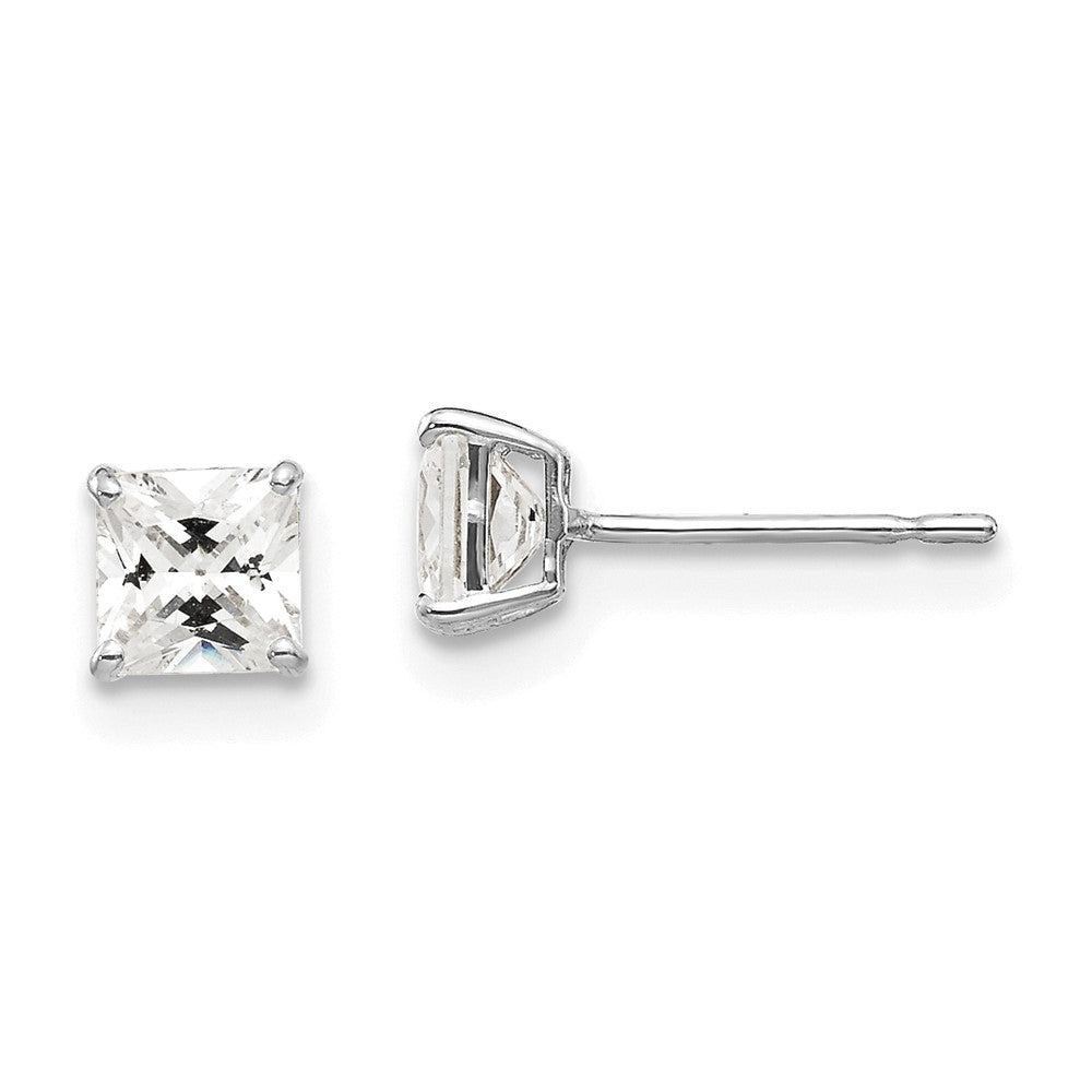 14k White Gold 4 mm Square CZ Post Earrings (0.5 grams)
