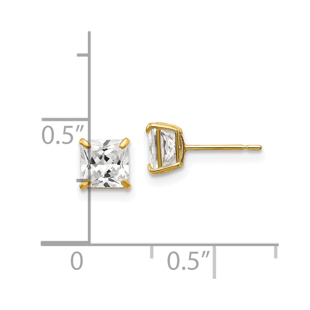 14k Yellow Gold 5 mm Square CZ Post Earrings (0.73 grams)