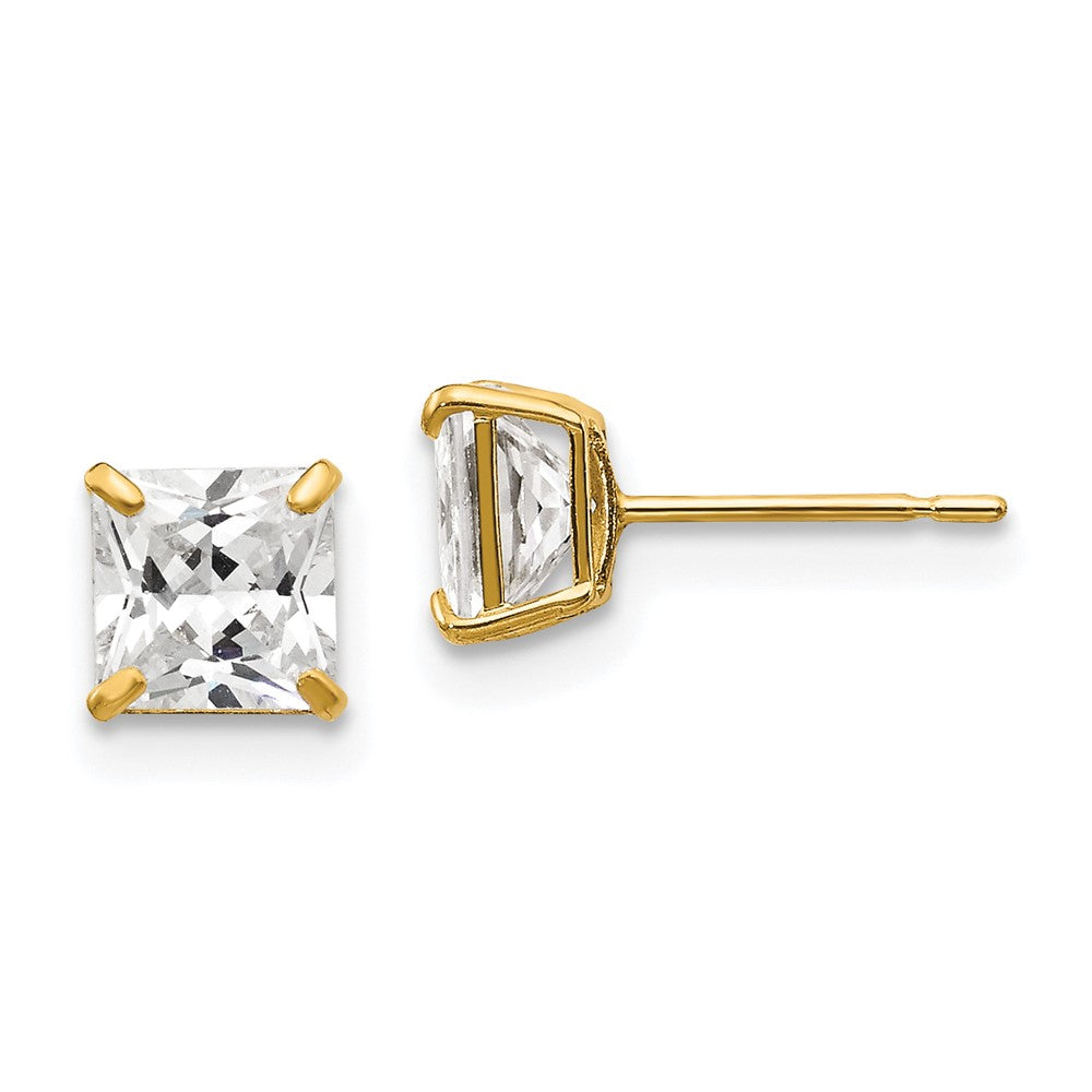 14k Yellow Gold 5 mm Square CZ Post Earrings (0.73 grams)